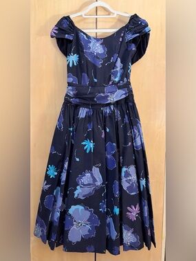 Vintage 1980’s Laura Ashley Navy Floral Midi Dress